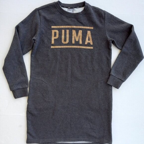 PUMA Athletic Fleece sweater Dress COMFY casual long sleeve pockets grey XS - Picture 3 of 10